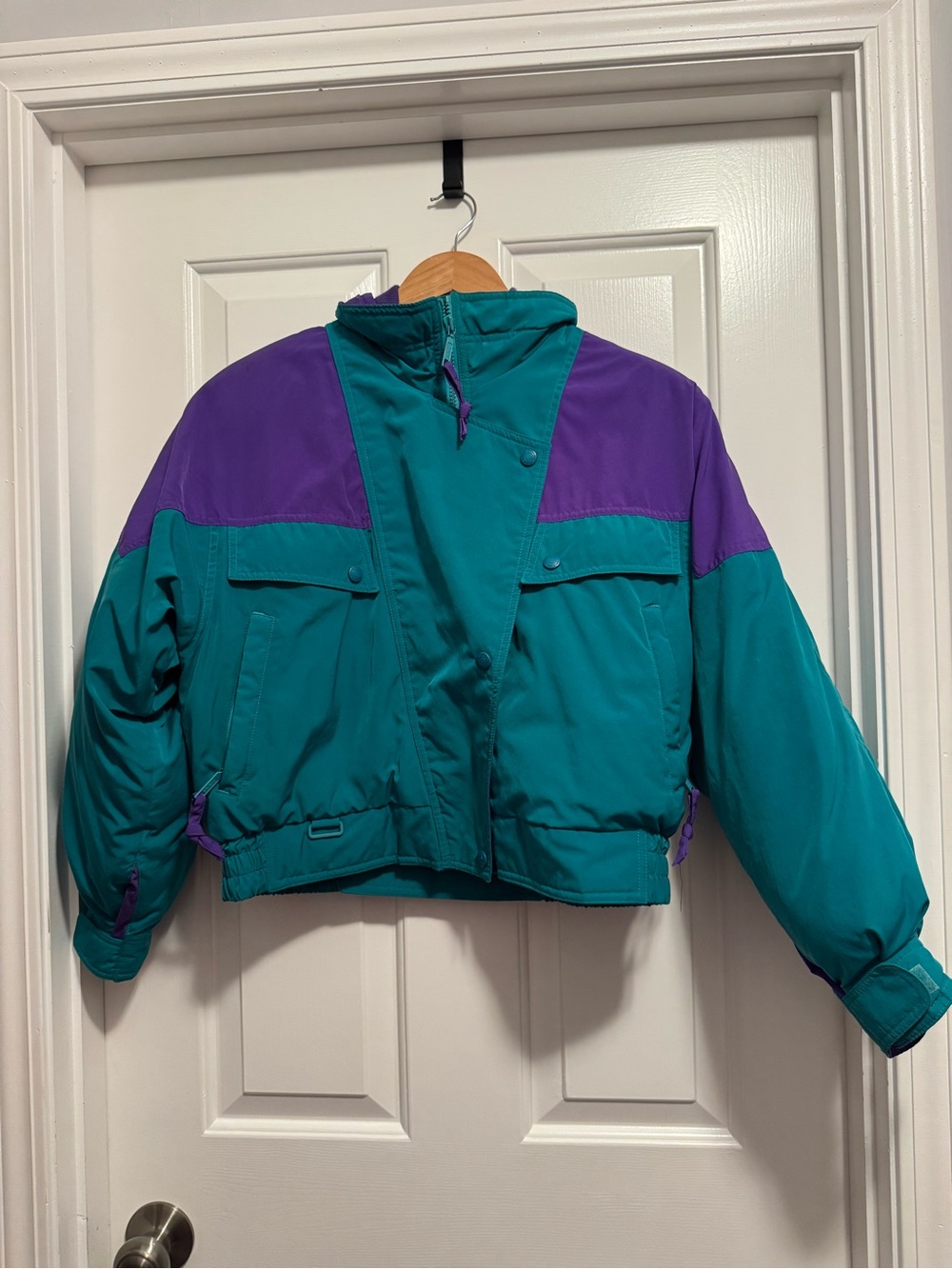 Vintage 90s Eddie Bauer Teal Purple Colorblock Ski Jacket Petite M